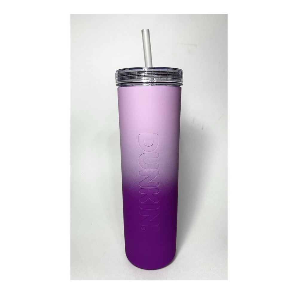 Dunkin Donuts Ombre Fuchsia Pink Silicone Sipper 27oz Tumbler Straw 2024